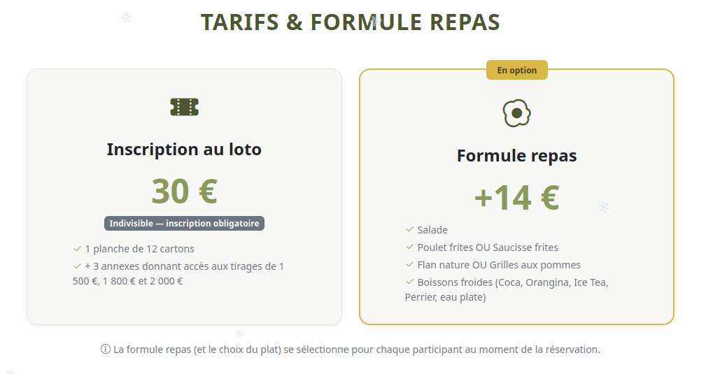 Aperçu — tarifs et formule repas